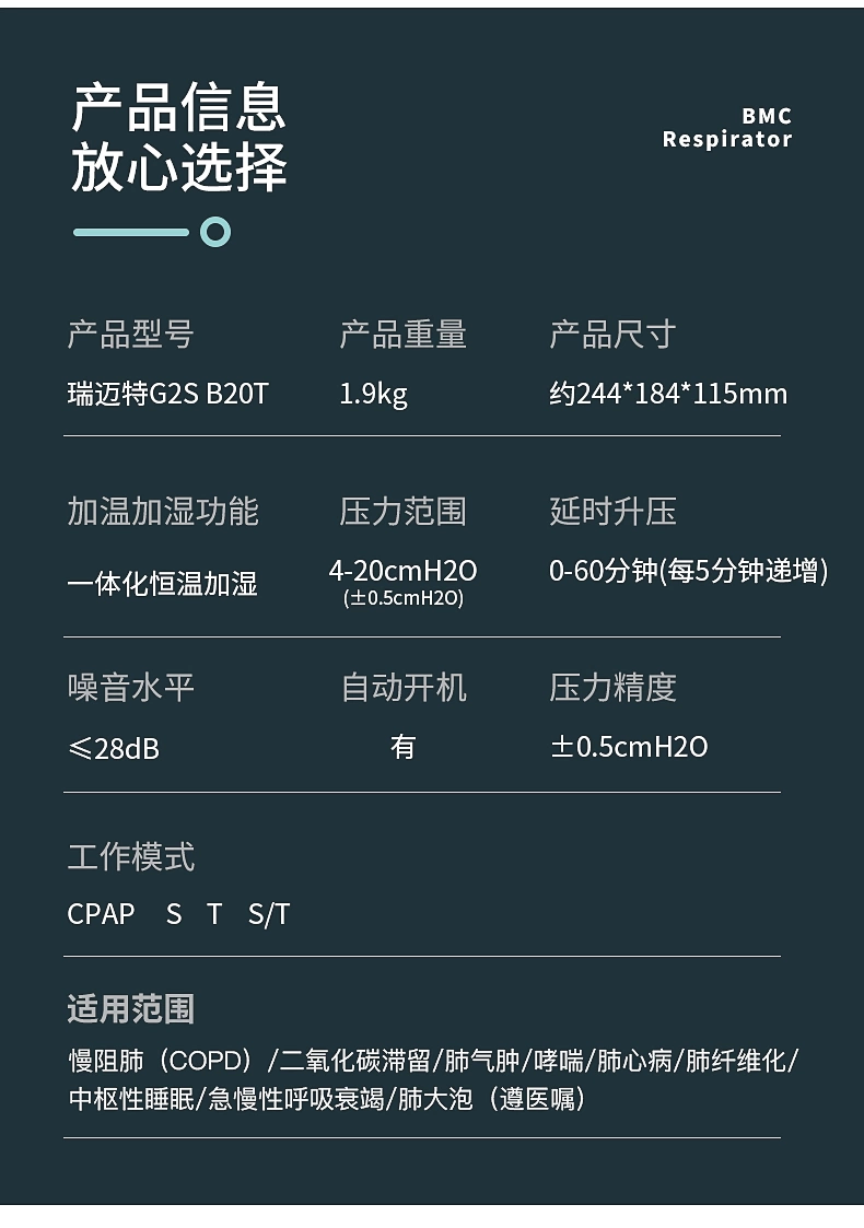瑞迈特呼吸机G2SB20T双水平ST模式排二氧化碳老人肺部